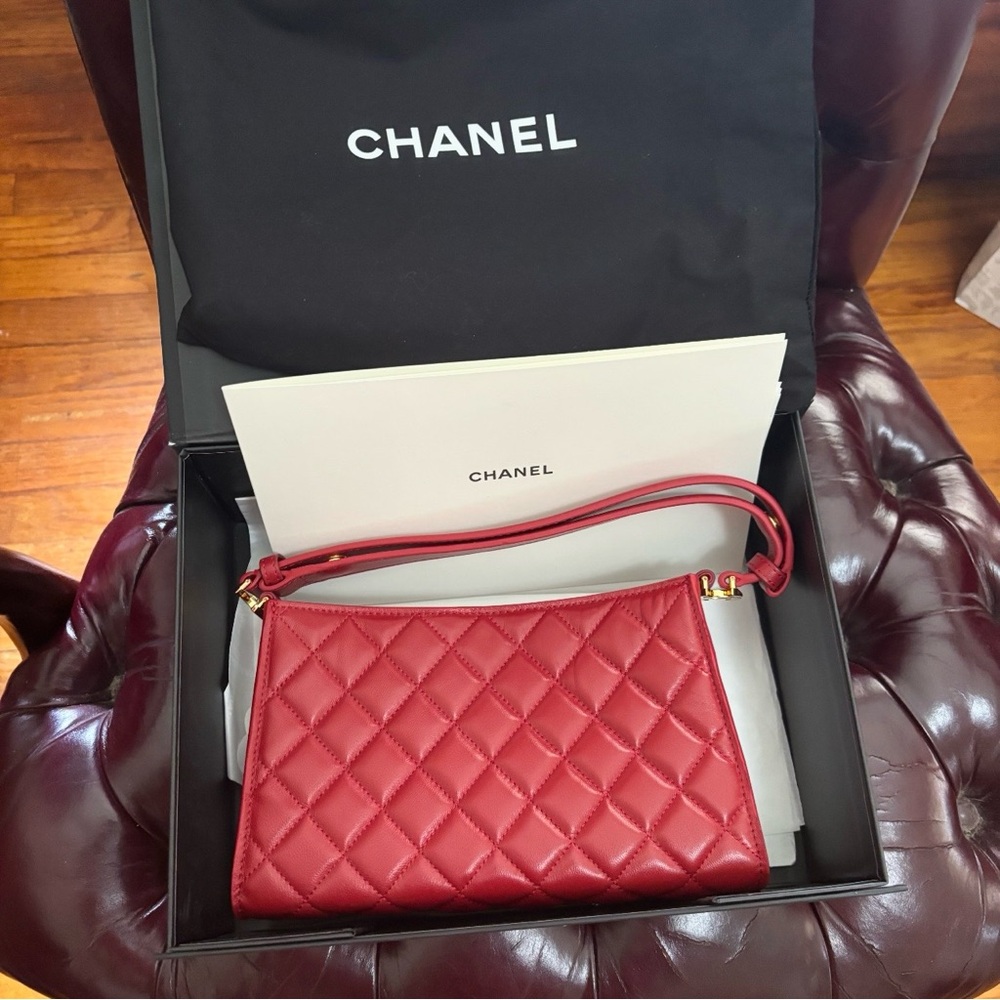 Chanel Red Clutch with Gold Accent - Picture 2 of 6